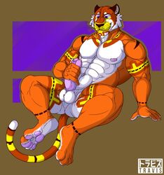 2017 4_toes 5_fingers abs animate_inanimate anthro anthrofied anus arm_support ass ball_tuft balls belly big_muscles big_penis biting_lip black_fur black_nose black_stripes brown_background brown_fur brown_stripes cheek_tuft countershade_face countershade_torso countershading cum cum_on_penis deep_navel dipstick_tail ears_back eltravis erection fan_character fangs feet feline front_view full-length_portrait fur half-closed_eyes hi_res holding_penis humanoid_feet humanoid_hands humanoid_penis inner_ear_fluff leaning leaning_back long_tail looking_at_penis looking_pleasured luke_the_tigermisu male male_only mammal masturbation multicolored_fur multicolored_tail muscular muzzle_(marking) navel nipples orange_fur pawpads paws pecs penile_masturbation penis piñata pink_nipples pink_pawpads pink_penis portrait purple_background purple_eyes raised_eyebrow reclining reverse_countershading simple_background sitting smile solo spread_legs spreading striped_tail stripes tiger tigermisu toes tuft video_games viva_pinata watermark whiskers white_countershading white_fur yellow_countershading yellow_fur yellow_stripes