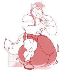 2019 5_fingers anthro big_bulge big_muscles biped bulge canid canine claws digital_drawing_(artwork) digital_media_(artwork) finger_claws fingers fox fur hi_res huge_bulge hyper hyper_bulge male mammal monochrome muscular muscular_anthro muscular_male pecs red_and_white simple_background siriusdog solo tail zev_(nuclear_fusion)