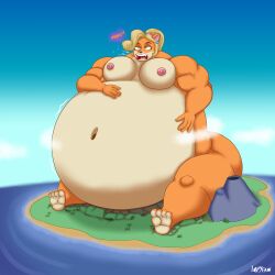 1girls anthro anthro_only belly belly_expansion belly_inflation big_belly big_breasts bloated bloated_belly breasts burp burping coco_bandicoot crash_(series) expansion female furry giantess huge_belly impishfamiliar inflation macro muscular muscular_female nipples obese obese_female strongfat