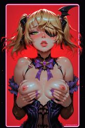 absurd_res ai_generated breast_squeeze breasts fischl_(genshin_impact) genshin_impact grabbing_own_breast ministro nipples nude wet wet_hair wet_skin