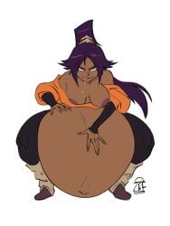 1girls belly big_belly bleach breasts dark-skinned_female dark_skin drool drooling female_pred huge_belly nipples outie_navel ponytail purple_hair saliva same_size_vore shihouin_yoruichi solo squatting tongue tongue_out vore yellow_eyes zedbeenfed