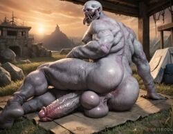 abs ai_generated anus ass ass_focus back back_muscles balls bara big_ass big_balls big_muscles big_nipples big_pecs big_penis booster_rex daddy dilf erection gay huge_balls huge_cock huge_muscles humanoid hunk male male_only monster monstrous_humanoid muscular muscular_humanoid muscular_male navel nipples nude pecs penis purple_body regenerator resident_evil signature solo