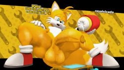 3d 3d_(artwork) after_masturbation balls big_balls cum device dialogue femboy furry huge_cock male male_focus male_only onahole penis royalcicada sega sex_toy sonic_(series) tails_the_fox