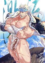 balls bara beard boner bulge crossed_arms crrispy_shark erection erection_under_clothes facial_hair fundoshi granblue_fantasy male male_only muscles muscular penis solo solo_male soriz