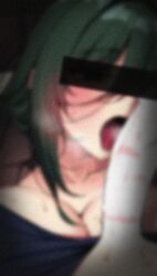 1girls ass ass_focus blowjob blowjob_face censor_bar censored dont_smoke female female_only fully_clothed green_hair green_sia huge_ass lazy_eye licking_penis penis pornhwa