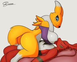 2017 anthro ass balls big_breasts breasts canine digimon female fur guilmon j5furry male mammal multicolored_fur nude penetration renamon scalie sex straight vaginal_penetration white_balls