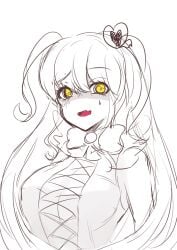 abnormality_(project_moon) big_breasts clothed hair_ornament library_of_ruina lobotomy_corporation long_hair magical_girl open_mouth project_moon queen_of_hatred shoulders sketch sweat ten_oekaki yellow_eyes