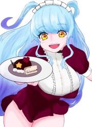 abnormality_(project_moon) big_breasts library_of_ruina light_blue_hair lobotomy_corporation long_hair magical_girl maid maid_headdress maid_uniform open_mouth project_moon queen_of_hatred ten_oekaki thick_thighs thighs two_tone_hair valentine valentine's_day yellow_eyes