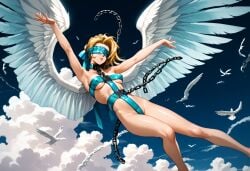 ai ai_generated angel_(megami_tensei) angel_wings bdsm_outfit blindfold blonde_female blonde_hair chains choker female flying megami_tensei navel self_upload shin_megami_tensei solo solo_female stable_diffusion underboob