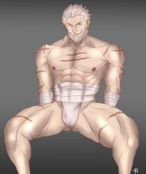 abeberries balls bara beard bulge facial_hair flaccid granblue_fantasy male male_only muscles muscular penis sitting solo solo_male soriz