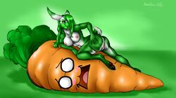 anthro breasts carrot cute female food green_hair hair hare lagomorph long_hair mammal missaria nipples pussy rabbit rule_63 tin_foil_(character) vegetable