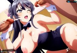 ai_generated big_breasts bunny_ears bunnysuit female gray_hair handjob juanpiamvs long_hair masturbation one_eye_closed open_clothes open_mouth patreon patreon_username penetration purple_eyes sakurajima_mai seishun_buta_yarou_wa_bunny_girl_senpai_no_yume_wo_minai sex subscribestar subscribestar_username watermark