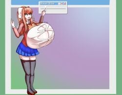 1girls 2025 anime_style attribute_slider big_breasts blazer blue_skirt breast_expansion breast_slider breasts breasts_bigger_than_head brown_hair button_down_shirt button_gap cleavage collared_shirt color doki_doki_literature_club female female_only green_eyes hi_res high_resolution highres huge_breasts human human_only large_breasts monika_(doki_doki_literature_club) open_mouth simple_background skirt slider smile smiling solo solo_female stretched_clothing thighhighs tight_clothing tight_pants trix5