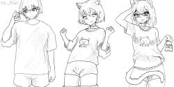 1boy 1girls 2024 2d 2d_(artwork) cat_ears collar feline female furry furry_female gender_transformation grey_fur hi_res highres sequence species_transformation tg_kiwi thick_thighs transformation transformation_sequence