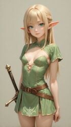 ai_generated belt cute dress elf smile sword