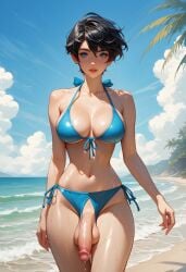 ai_generated beach blue_bikini futanari short_hair tagme