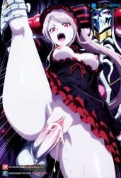 ai_generated ainz_ooal_gown female from_behind grabbing_leg juanpiamvs long_hair medium_breasts one_leg_up open_clothes open_mouth overlord_(maruyama) patreon patreon_username penetration ponytail red_eyes sex shalltear_bloodfallen silver_hair standing_sex subscribestar subscribestar_username watermark