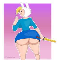 1girls adventure_time ass big_ass big_boobs big_breasts big_butt blue_shirt blue_skirt boobs breasts butt female female_only female_solo fionna_the_human_girl shirt skirt solo solo_female solo_only sword therainstarshow