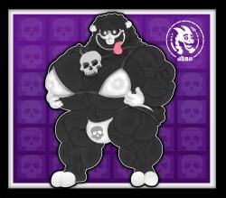 anthro baba_chops_(poppy_playtime) big_breasts big_muscles black_body black_fur black_hair black_wool bovid bra breasts caprine clothing critters_(poppy_playtime) female female/female fur hair hi_res jdbo-arts jewelry mammal mob_entertainment muscular necklace nightmare_critters poppy_playtime sheep skull_necklace smile solo thong underwear white_body white_skin wool_(fur)