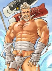 aervyl balls bara beard bulge facial_hair flaccid granblue_fantasy male male_only muscles muscular penis solo solo_male soriz