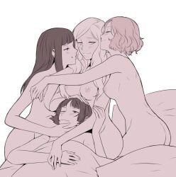 ann_takamaki black_and_white female female_focus female_only haru_okumura kujikawa_rise lesbian_kiss lesbian_sex makoto_niijima persona persona_5 tender yuri