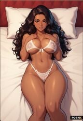 ai_generated big_ass big_breasts big_butt big_thighs black_body black_hair black_skin black_woman cute cute_face female n_1611 seductive_look slutty_clothes thick_ass thick_thighs white_lingerie wide_hips