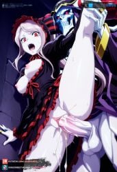 ai_generated ainz_ooal_gown female grabbing_leg juanpiamvs long_hair medium_breasts one_leg_up open_clothes open_mouth overlord_(maruyama) patreon patreon_username penetration ponytail red_eyes sex shalltear_bloodfallen silver_hair standing_sex subscribestar subscribestar_username watermark