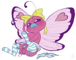 2016 alternate_color anal anal_masturbation anthro arthropod butterfree buttershe buttplug clothing female heart hi_res insect_wings insects legwear masturbation melvismd nintendo panties pink_butterfree pokemon pussy semi-anthro sex_toy simple_background socks solo striped_legwear striped_panties striped_socks stripes thighhighs underwear vaginal_masturbation vaginal_penetration vibrator video_games white_background wings