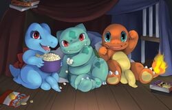 balls bulbasaur charmander chips_(food) cute flaccid food long_foreskin male nintendo penis pokémon_(species) pokemon pokemon_(species) pokemon_gsc pokemon_rgby popcorn semi-anthro sleepover slimefur smile totodile uncut video_games yaoi