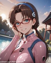 ai_assisted ai_generated akira_hentai bodysuit glasses inviting inviting_to_sex latex mari_illustrious_makinami milf neon_genesis_evangelion patreon_link patreon_reward plugsuit silky smooth suit