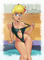 backyard big_ass big_breasts blonde_hair blue_eyes cartoon_network earring fence gearfou gearthefae genderswap genderswap_(mtf) jenny_test johnny_test johnny_test_(series) large_ass large_breasts mature mature_female milf outdoors outside pool rule_63 swimsuit thick_thighs wide_hips