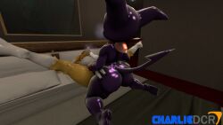 ass_grab bandai_namco bed bedroom big_ass big_breasts breasts charliedcr cum cum_in_pussy cum_inside digimon digimon_tamers female_fox fox imp impmon legs_apart legs_spread renamon sex