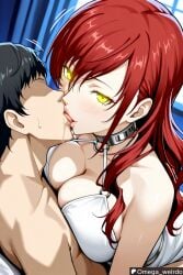 1girl1boy ai_generated big_breasts bikini brainwashed brainwashing breast_press breast_press_on_chest collar corrupted corruption female french_kiss glowing_eyes huge_breasts kirijou_mitsuru kiss_on_lips kissing kissing kissing_while_penetrated long_hair looking_at_viewer mitsuru_kirijo omega_weirdo patreon persona persona_3 red_hair shadow_self_(persona) slave_collar slavegirl tongue_kiss yellow_eyes