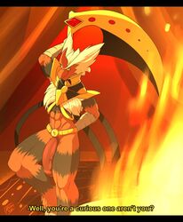 abs ace_(lumar) avian biceps bird blaziken clothing english_text holding_object looking_at_viewer male male_only mega_blaziken mega_evolution muscular muscular_male nintendo pokemon pokemon_(species) pose smile tattoorexy text video_games