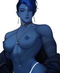 ai_generated alien big_breasts blue_body blue_hair dommy_mommy female female_focus female_only femdom large_breasts muscular_female