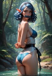 ai_generated blue_hair bound elf female forest