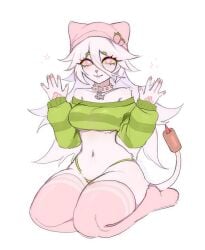 1girls 4_fingers anthro artist_signature belly_button big_thighs blush blush_lines bottomless cat_ears cat_ears_hairband cat_tail cattail_(chikomokii) cattail_(pvz) claws collar domestic_cat excited excited_expression excited_female eyebrows eyebrows_raised fangs feline feline female female_only fish fur furry furry_female girl gray_background green_claws green_eyebrows green_hoodie green_nails happy happy_female heart-shaped_pupils heart_symbol hoodie legs_together legwear long_hair long_socks looking_at_viewer medium_breasts no_bra no_genitals no_panties no_pussy open_mouth paws pink_collar pink_eyes pink_legwear pink_socks plant_girl plant_humanoid plantie plants_vs_zombies shaded shiny_clothes shiny_skin small_breasts small_waist smiling stockings strawberry sweatdrop sweating tail thick_thighs thighs_together voluptuous voluptuous_female white_body white_fur white_hair yellow_sclera