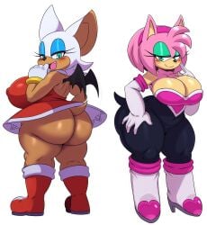 2girls alternate_costume amy_rose amy_rose_(cosplay) amy_the_bat anthro ass bat bedroom_eyes big_ass big_breasts blush breasts cleavage clothes_swap cosplay curvy curvy_female curvy_figure dat_ass female female_anthro female_only furry hedgehog huge_ass huge_breasts looking_at_viewer looking_back no_panties outfit_swap rouge_rose rouge_the_bat rouge_the_bat_(cosplay) seducing_viewer seductive seductive_smile sega shortstack smile smiling_at_viewer sonic_(series) sonic_the_hedgehog_(series) sssonic2 stacked thick_ass thick_female thick_thighs wide_hips