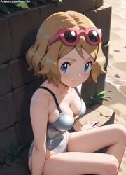 1girls 2d ai_generated areolae armpit bare_arms bare_legs bare_shoulders beach belly big_breasts blonde_hair bob_cut breasts_bigger_than_head cameltoe chest cleavage creatures_(company) curvy curvy_figure cute cute_face detailed eyelashes eyeshadow female female_only fit fit_female focus from_above game_freak grey_hair hair high-angle_view high_quality huge_breasts large_breasts legs light-skinned_female light_brown_hair light_skin lips looking_at_viewer makeup mascara medium_breasts medium_hair nero100 nintendo outdoors outside pale-skinned_female pale_skin perky_breasts petite petite_body pokemon pokemon_xy posing seductive seductive_look serena_(pokemon) serena_(pokemon_games) short_hair shy stable_diffusion swimsuit swimwear tagme teenager thighs thin_waist twintails