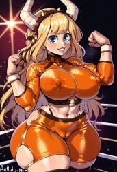 ai_assisted ai_generated big_breasts horns large_ass my_hero_academia pony_tsunotori wrestling_outfit wrestling_ring