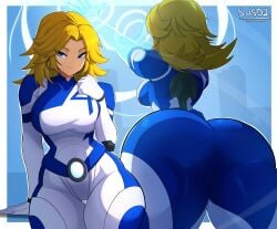 1girls 2d absurdres ass ass_focus athletic athletic_female belt big_ass big_breasts big_thighs blonde_hair blue_eyes blush bodysuit breasts dat_ass different_ass_sizes earrings fantastic_four female female_focus female_only gigantic_ass gigantic_thighs highres hoop_earrings huge_ass huge_thighs invisible_woman invisible_woman_(marvel_rivals) jewelry large_breasts long_hair looking_at_viewer low-angle_view marvel marvel_comics marvel_rivals milf skintight sol-sama_d2 solo sue_richards sue_storm superhero_costume superheroine tagme thick_hips thick_thighs thighs viewed_from_below