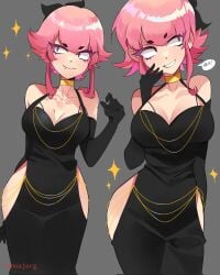 black_dress breasts hips hollow_hip_backless_chain_dress jenna_jorg melodie_(brawl_stars)