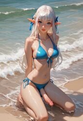 ai_generated beach bikini elf female futanari white_hair