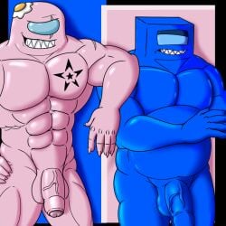 among_us bara blue_body fafnir_stardust_(artist) fan_character fangs foreskin impostor_(among_us) male male_only muscular muscular_male nastybluepal penis pink_body