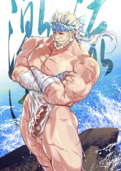 balls bara beard boner bulge crossed_arms crrispy_shark erection erection_under_clothes facial_hair fundoshi granblue_fantasy male male_only muscles muscular penis solo solo_male soriz