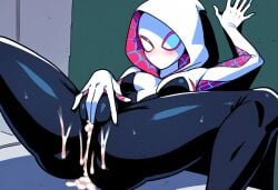 ai_generated cameltoe female fingering_through_clothes masturbation masturbation_through_clothing spider-gwen spider-man_(series) spread_legs