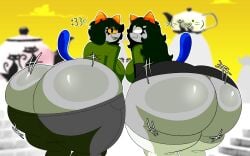 2025 absurd_res alien alien_humanoid animal_humanoid ass big_ass big_breasts big_butt black_hair breasts clothed clothing curvy_female curvy_figure darasuke digital_drawing_(artwork) digital_media_(artwork) drawafuan drawafuanhomestuck duo felid felid_humanoid feline felis female grey_body grey_skin hair hi_res homestuck horn horned_humanoid huge_ass huge_butt humanoid hyper hyper_ass hyper_butt looking_at_viewer looking_back mammal mammal_humanoid meulin_leijon ms_paint_adventures nepeta_leijon nsfwfuan presenting shaded smile tail text thick_thighs topwear troll_(homestuck) voluptuous wide_hipped_female wide_hips