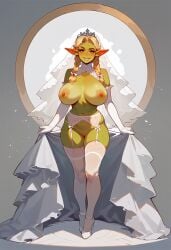 ai_generated elf_ears female goblin large_breasts lingerie wedding_dress