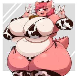 bbw big_breasts breasts cleavage cow_print female furry huge_breasts loli_dragon_(character) overweight sixpixpen thick_thighs wide_hips