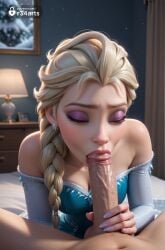 1boy 1boy1girl 1girls ai_generated artist_name bare_shoulders bed bedroom blonde_hair blowjob blue_dress braid breasts closed_eyes clothed_female_nude_male disney disney_princess dress earrings elsa_(frozen) eyelashes eyeshadow fellatio frozen frozen_(film) frozen_2 gumroad_username hair_over_shoulder hi_res indoors jewelry lamp lips lipstick long_hair makeup mascara medium_breasts nail_polish navel nude on_bed oral patreon_username penis pov purple_eyeshadow purple_nails r34arts single_braid solo_focus straight uncensored veins veiny_penis watermark web_address